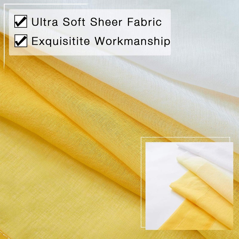 July Joy Ombre Faux Linen Sheer Curtains for Bedroom Living Room Rod Pocket, Privacy and Light Filtering, 2 Tone Reversible Gradient Voile Semi Window Curtains, Set of 2 Panels, Yellow, 54 x 72 Inch Length - Image 5